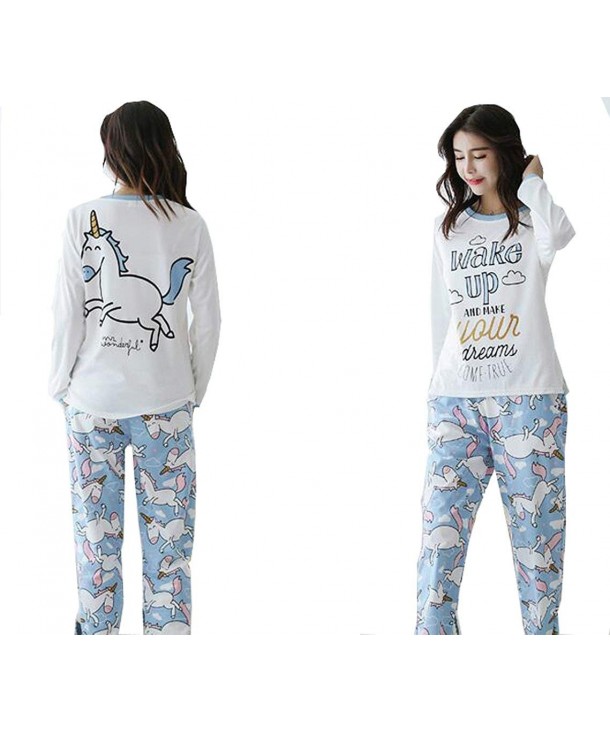 Cartoon Unicorn Sleeves Pajamas Sleepwear