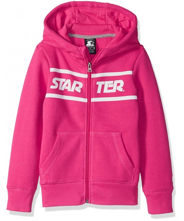 Girls' Zip-Up Logo Hoodie - Power Pink With Solid Rib - CW180RCHER8