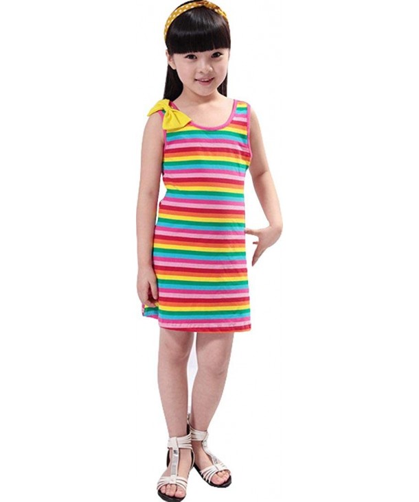 Girls Rainbow Colorful Stripe Dress