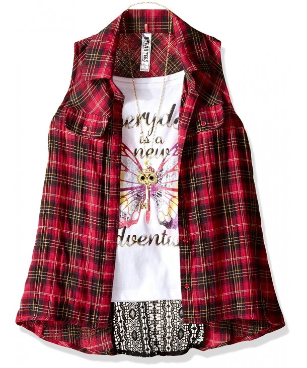 Beautees Girls Woven Plaid Tank