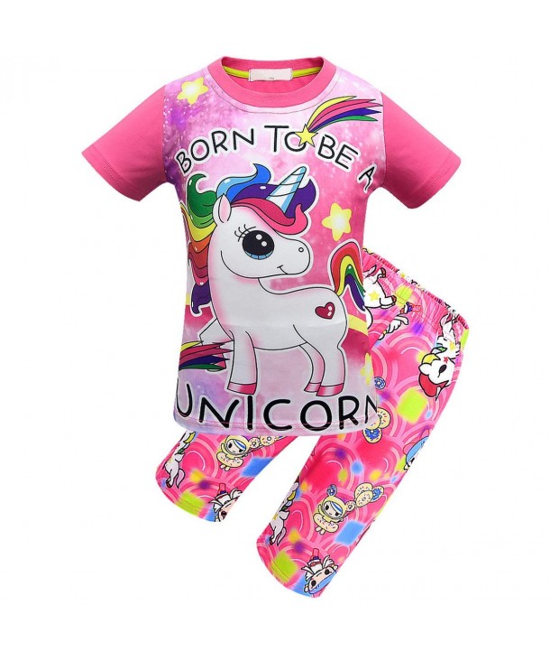 Kids Toddler Girls Pajamas Shorts Set Sleeve Sleepwear Unicorn Carton ...