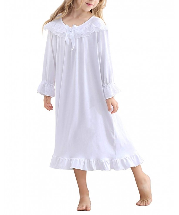 Girls Nightgown - Toddler Sleep Dress Princess Nightwear for Girl 3-12 Year - Lace White ...