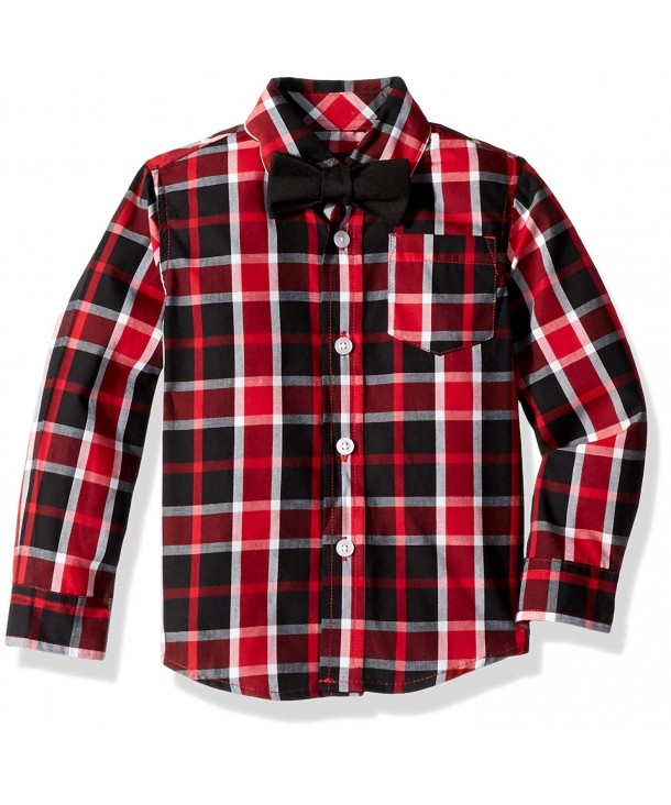 French Toast Boys Long Sleeve Woven Poplin Roll Up Shirt with Bow Tie