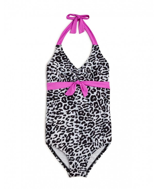Girls' Leopard Print Halter Swimsuit - Sizes 7-14 - C8187D89982